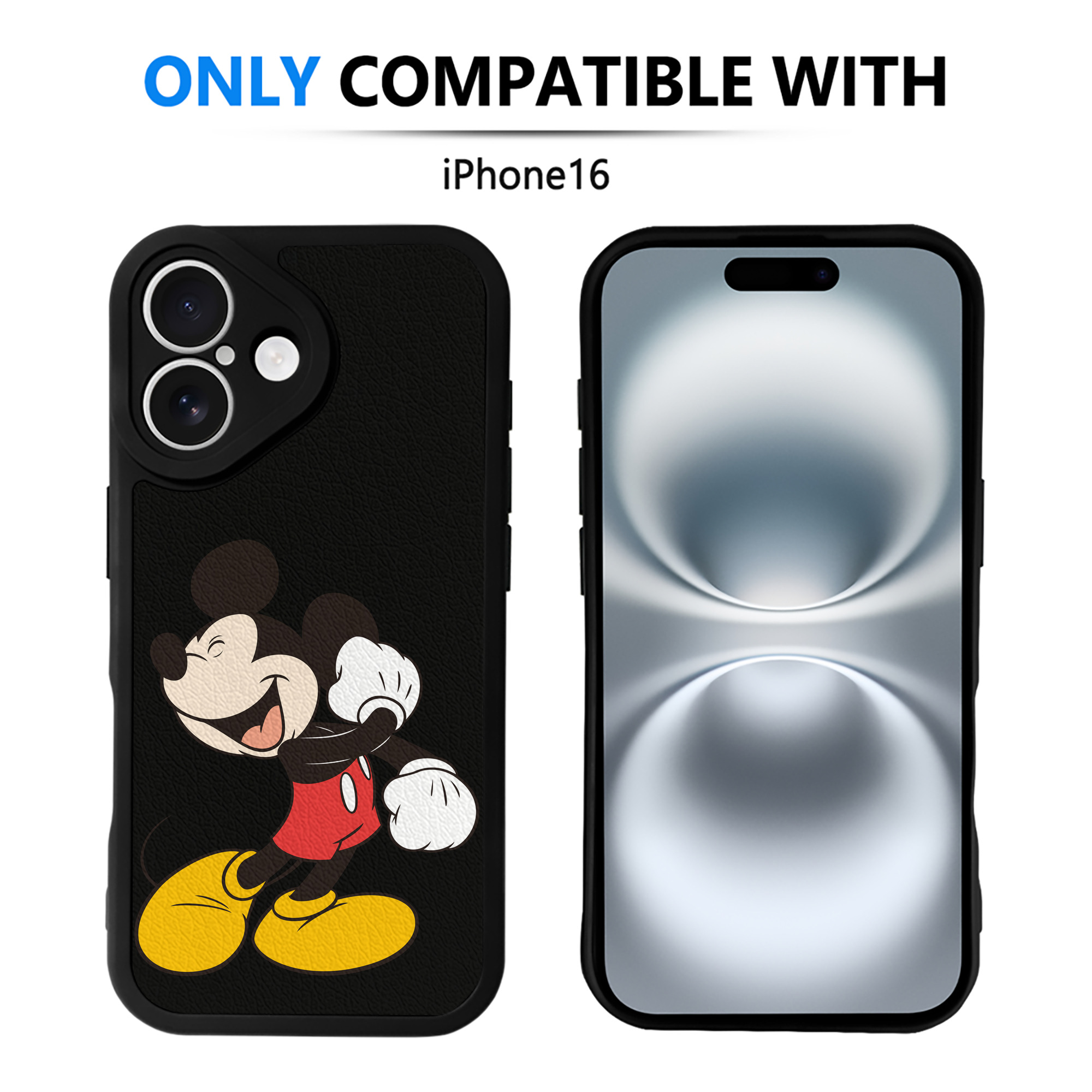 （画像用） ミッキーマウス Mickey Mouse 【iPhone 16シリーズ対応】シリコンスマホケース（レザー調） 材質：シリコン
